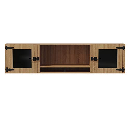 Mirella 66" Wall Mounted Hutch with Glass Doors in Sand Dune