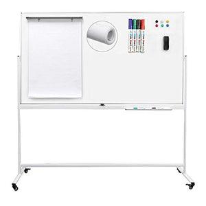 Letusto Double-Sided Magnetic Mobile Whiteboard (72 x 40 Inches) - Easily Portable Board Made of Aluminum Frame and Stand with 5 Great Bonus Accessories Included