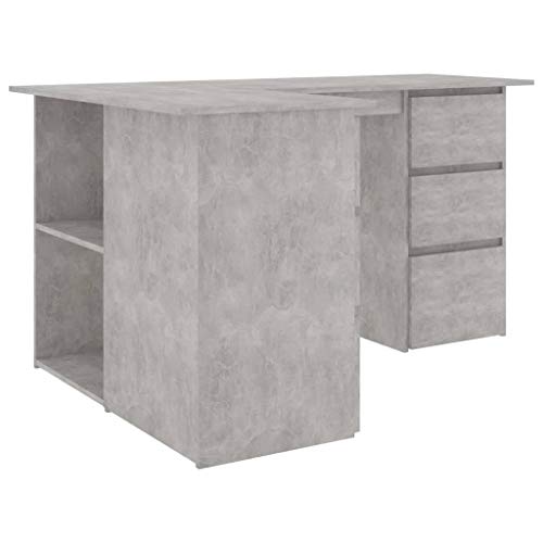 L-Shaped Computer Desk, Corner Desk with 6 Drawers and 2 Shelves, Writing Workstation Table for Home Office Study, 57.1"x39.4"x29.9" Chipboard