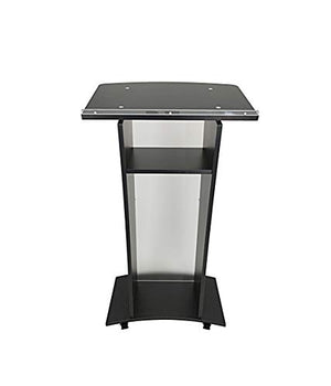 FixtureDisplays Acrylic Church Podium Pulpit with Black Wood Shelf and Cup Holder on Wheels