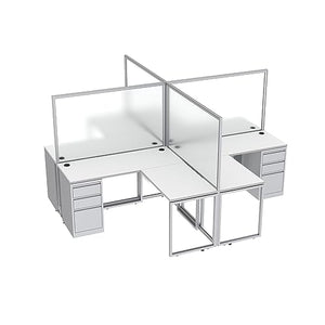 SKUTCHI DESIGNS INC. Freestanding Clear Office Partitions | L Shaped Workstations with Storage | SAPslim Cubicle Collection | White