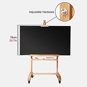 HYDT Wooden Floorstanding TV Stand Easel with Storage Shelf