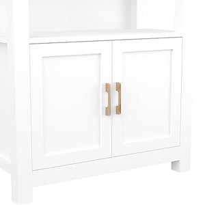 Martha Stewart Four Tier Shaker Bookcase with Storage Cabinet in White - Polished Brass Hardware