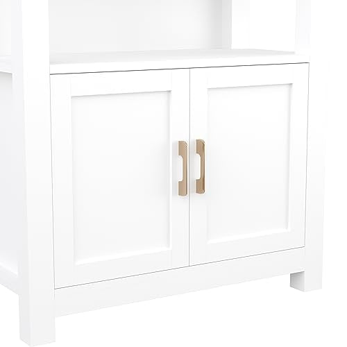 Martha Stewart Four Tier Shaker Bookcase with Storage Cabinet in White - Polished Brass Hardware