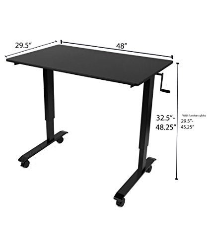 Stand Up Desk Store Crank Adjustable Height Rolling Standing Desk (Black Frame/Natural Walnut Top, 48" Wide)