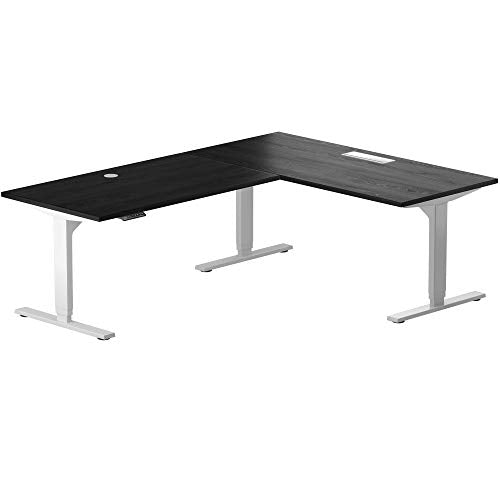 PROGRESSIVE AUTOMATIONS Desk L Shaped Standing Desk 78"" x60, Corner Standing Desk Adjustable Height, sit Stand Home Office Desk Electric - Corner Ryzer, Ebony ash, White Frame