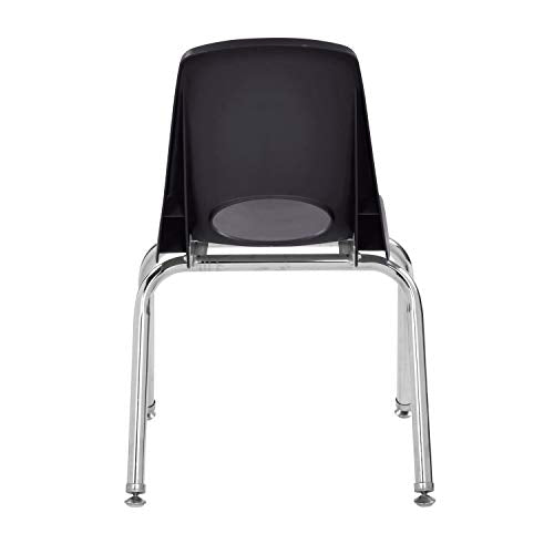 FDP 14" School Stack Chair, Stacking Student Seat with Chromed Steel Legs and Nylon Swivel Glides; for in-Home Learning or Classroom - Black (6-Pack), 10364-BK