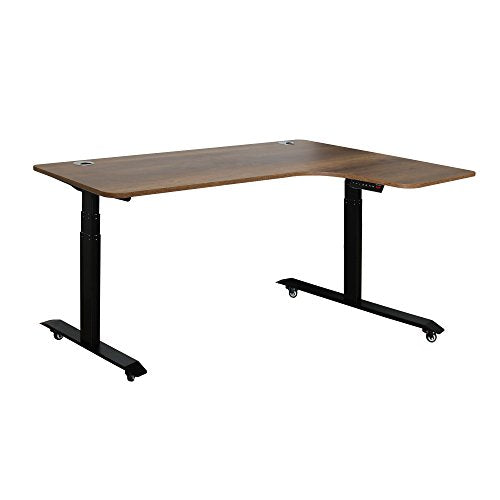 Caesar Hardware AB3-63LC Ergonomic 63-in 3 Memory Buttons LED Electric Automatic Height Adjustable Sit to Stand L-Shaped Corner Work Office Desk with Black Legs, Dark Walnut