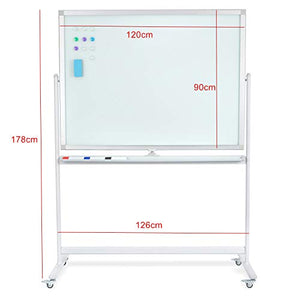 Mobile Glass Whiteboard 90 x 120 cm Magnetic Dry Erase Glass Board on Wheels