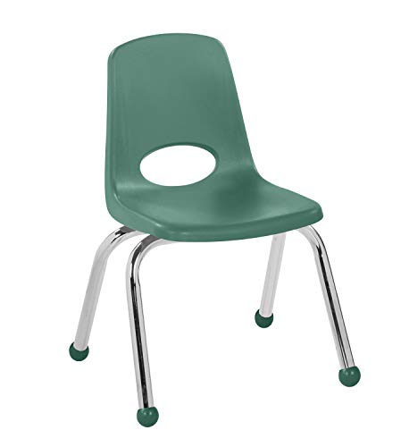 FDP 12" School Stack Chair, Stacking Student Seat with Chromed Steel Legs and Ball Glides; for in-Home Learning or Classroom - Green (6-Pack), 10359-GN