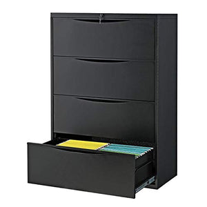 Global Industrial 36"W Premium Lateral File Cabinet, 4 Drawer, Black