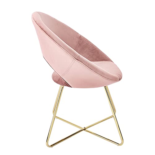 CangLong Modern Velvet Accent Chairs Upholstered Chairs Make-up Stool Home Office Guest Reception Chairs Dining Chair Leisure Lounge Chairs with Golden Legs Set of 2, Pink (KU-191339)