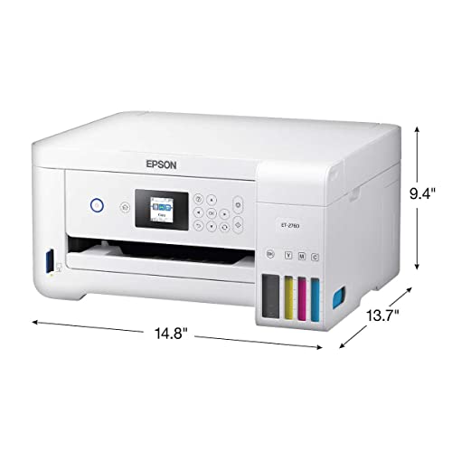 Epson EcoTank ET-2760 All-in-One Supertank Wireless Color Inkjet Printer, White - Print Scan Copy - 10.5 ppm, 5760 x 1440 dpi, Auto 2-Sided Printing, Voice Activated, 1.44" LCD, Memory Card Slot