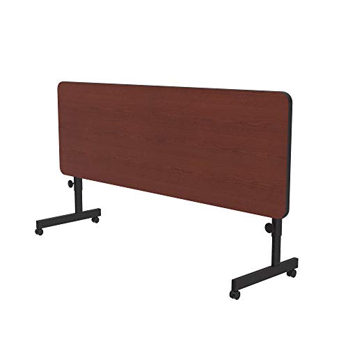 Correll 24"x60" Deluxe Flip Top Table, Cherry HP Laminate Top, Adjustable Height Work Station, Castors, Folds Flat & Nests (FT2460-21)