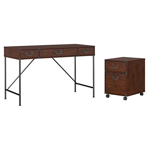 Kathy Ireland Office Ironworks 48W Writing Desk and Pedestal in Cherry