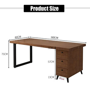 None Solid Wood Computer Table and Chair Set with Drawer Cabinet, Easy to Assemble, Strong Load-Bearing (160x60x75cm)