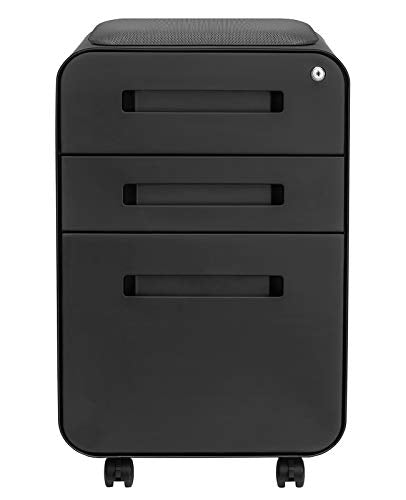 Laura Davidson Furniture STOCKPILE Curve Seated 3-Drawer Mobile File Cabinet - Black Metal Filing Cabinet