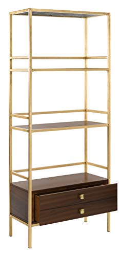 Safavieh ETG6205A Home Collection Mateo 4 Tier 1 Drawer Etagere, Gold and Walnut