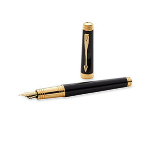 Parker Premier Deep Black Lacquer with Gold-plated Trim, Fountain Pen with Fine solid gold nib and Black ink (S0887810)