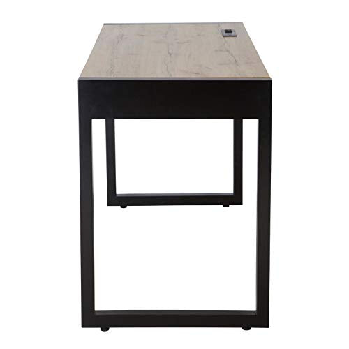 M MAJOR-Q 99400-3179JET Tone 52" W Computer Desk with Two Drawers, Power Outlet, USB Ports-Sturdy Wooden Study, Home Office Writing Laptop Table Beige Oak and Black Finish