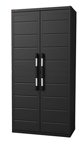 Keter XL Plus Freestanding Plastic Utility Cabinet, 34.6" x 17.7" x 71.2", Black