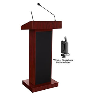 OEF Furnishings Orator Lectern with Wireless Tieclip Mic, Mahogany