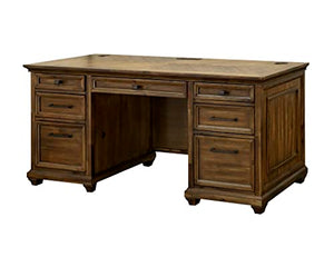 Martin Furniture Traditional Wood Credenza Desk, Brown - Office Writing Table with Storage