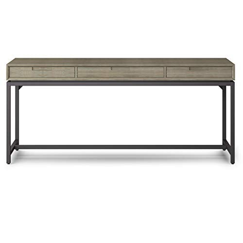 SIMPLIHOME Banting SOLID WOOD and Metal Modern Industrial 72 inch Wide Home Office Desk, Writing Table, Workstation, Study Table Furniture in Distressed Grey with 2 Drawerss