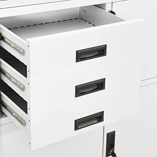 QZZCED Office Cabinet Lockable Doors White Steel 35.4"x15.7"x70.9