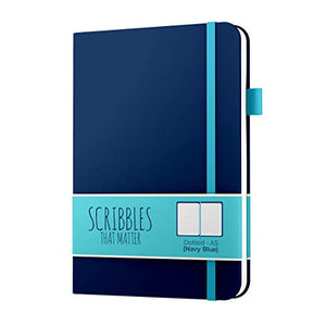 A5 Dotted Journal by Scribbles That Matter - Bullet Dot Grid Notebook - No Bleed Thick 160gsm Fountain Pens Friendly Paper - Hardcover with Large Inner Pocket - Pro Version - Navy Blue