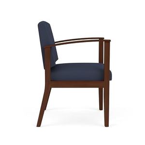 Lesro Amherst Wood Reception Guest Chair in Walnut/Castillo Batik Blue