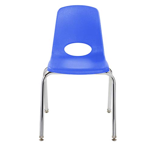 FDP 18" School Stack Chair, Stacking Student Seat with Chromed Steel Legs and Nylon Swivel Glides; for in-Home Learning, Classroom or Office - Blue (5-Pack), 10371-BL