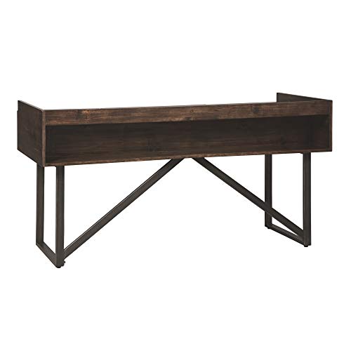 Ashley Furniture Signature Design - Starmore Home Office Desk - 3 Drawers w/ Dovetail Construction - Dark Bronze Tubular Metal - Contemporary - Dark Brown Rustic Finish