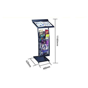 None Floor Leaflet Stand Magazine Rack A4 Brochure Holder (Black, 116x48x42cm)