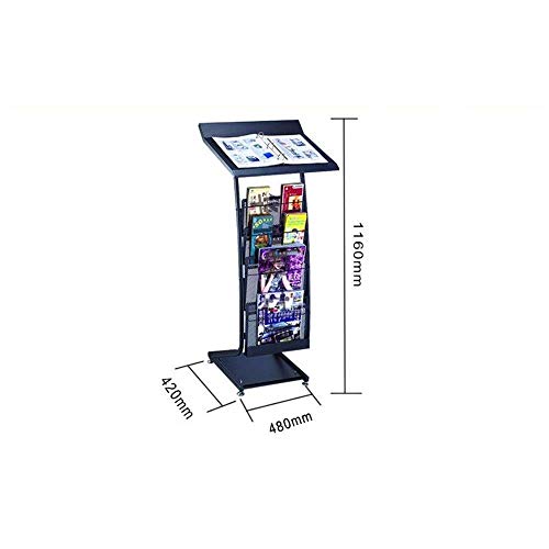 Floor Leaflet Stand Magazine Rack A4 Brochure Holder (Black, 116x48x42cm)