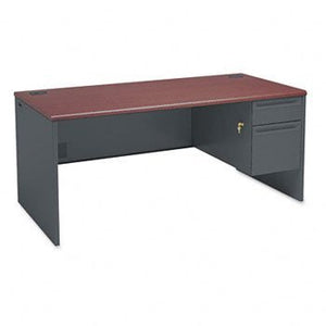 HON 38000 Series Right Pedestal Desk, 66w X 30d X 29-1/2h, Mahogany/Charcoal