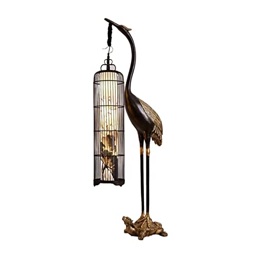 WAOCEO Modern Rustic Chinese Crane Lotus Floor Lamp