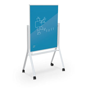 Best-Rite 74957-Blue Visionary Curve Colored Glass Whiteboard Easel White Frame Blue 47.24"H x 35.43"H Surface