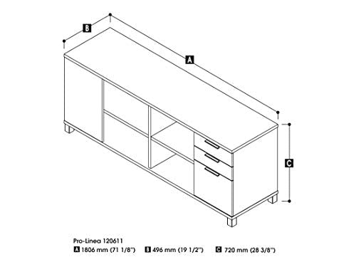 Bestar Pro-Linea 72W White Credenza with 3 Drawers