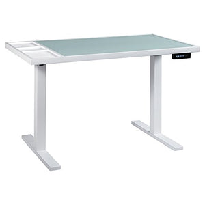 Ashley Furniture Signature Design - Baraga Electric Adjustable Home Office Desk - Power Cord Included - Contemporary - White w/ Frosted Glass Top