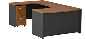 Bush Business Furniture Series C 60W Left Handed Bow Front U Shaped Desk with Mobile File Cabinet in Natural Cherry