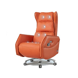 XZBXGZWY Boss Chair with Electric Massage, Swivel Function, and Telescopic Footrest - Orange Cowhide