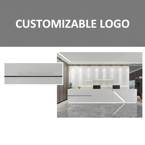 KAGUYASU Modern Reception Desk with Lockable Drawer Cabinet (Silver Stainless Steel, 141.73" L)