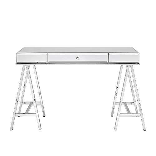 Chrome Mirror Writing Desk Drawer Storage Organize Home Office Furniture Modern Workstation Laptop Computer Table Study Reading