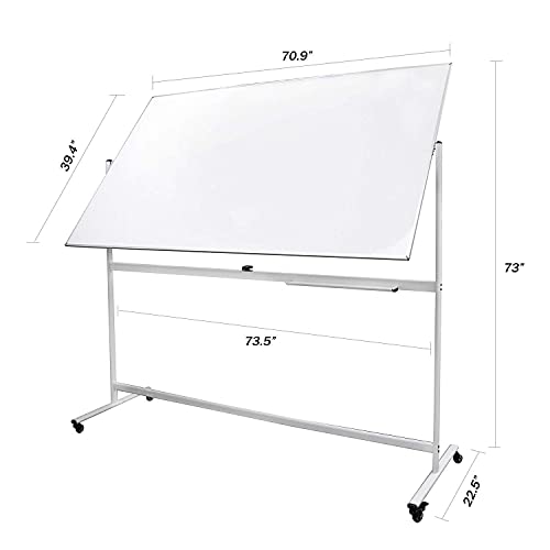 Letusto Double-Sided Magnetic Mobile Whiteboard (72 x 40 Inches) - Easily Portable Board Made of Aluminum Frame and Stand with 5 Great Bonus Accessories Included