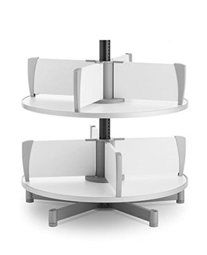 Binder Carousel with 2 Tiers White Finish Dimensions: 33"H x 31.5" Diameter Weight: 67 lbs