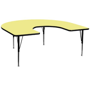 Flash Furniture 60''W x 66''L Horseshoe Yellow Thermal Laminate Activity Table - Height Adjustable Short Legs