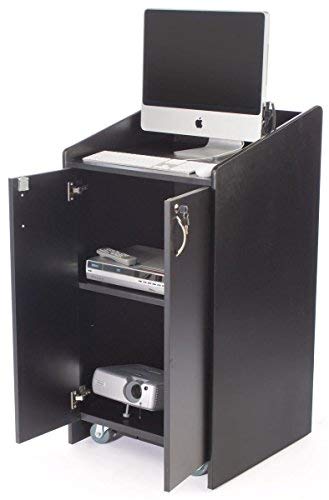 Displays2go Pulpit - Economy Style Black Laminate w/Locking Cabinets, 45" Tall (LCT4502BK)