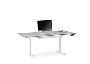 BDI 6452 SW/GRY Centro Lift Standing Desk (66” x 30” top), Satin White/Gray Glass