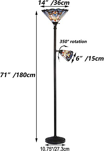 Bieye Baroque Tiffany Style Stained Glass Torchiere Floor Lamp, 71-inch Tall